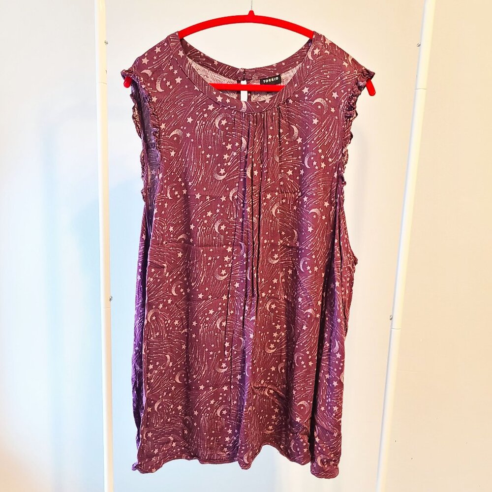 Torrid Ruffle Sleeveless Harper Tank Moon and Stars Size 4